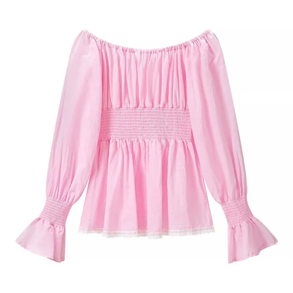 ZARA French Style Off Shoulder Flared Sleeve Top and Shorts Set